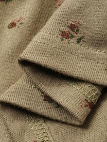 DAZY 女士两件套花卉蕾丝边修身睡衣套装，秋冬服装 - 橄欖綠 - 查看 8