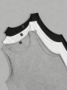 Manfinity VCAY 3pcs Men's Tank Top , Sleeveless Daddy Plain Gym Basic Tops - Multicolor - View 3