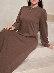 Graceveil Women's Casual Basic Loose Fit Textured Fabric Crew Neck Long Hoodie Sweatshirt, Navy Blue, Autumn/Winter - Coffee Brown - View 7