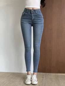 DAZY 女式休闲口袋紧身牛仔裤