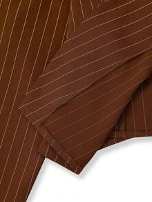 Franclia 大码女式条纹纽扣束腰衬衫，秋冬女式西装外套，棕色女式衬衫，棕色女式外套，棕色女式西装外套，棕色细条纹女式外套，棕色女式西装外套，棕色女式外套 - 棕色 - 查看 6