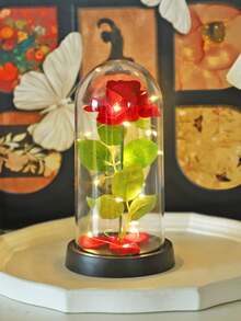 1 buc lumină de noapte cu flori de trandafir din catifea artificială roșie cu capac din plastic, perfectă pentru cadou de Ziua Îndrăgostiților, cadou de Crăciun, decor de nuntă, decor pentru casă, lumini de decor de masă de Crăciun, decor dormitor lumină de noapte cu flori de trandafir