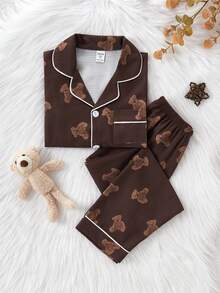 2 st/set för ung flicka, söt kofta med björnkrage och byxor, avslappnad hemklädsel - Multifärgad - Visa 6