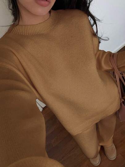 Flirla Jersey de hombros caídos con pantalones tejidos