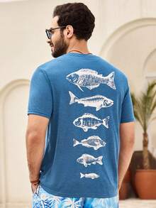 Manfinity VCAY 3pcs Pack Men's Casual Fish Print Round Neck Short Sleeve Knit T-Shirt, Summer - Multicolor - View 2