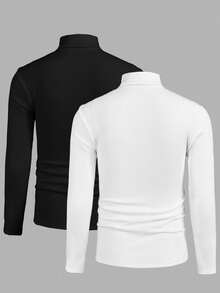 Manfinity NXTstreet 两件装男士休闲高领长袖T恤，秋冬 - 彩色 - 查看 12