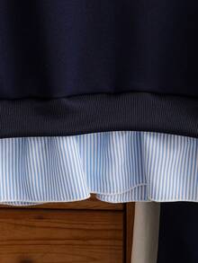 SHEIN Áo len tay dài phong cách Hàn Quốc cho bé gái, áo sơ mi dễ thương, bộ áo vest 2 trong 1 và quần ống loe thường ngày mới cho mùa xuân/thu - Nhiều màu - Xem 5