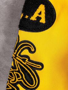 PAVTROS Manfinity Streetrush Men's Patchwork Fleece-Lined Baseball Jacket, Black And Yellow Jacket, Men Varsity Jacket, College Jacket, Men Letterman Jacket , Fall Winter, Grunge