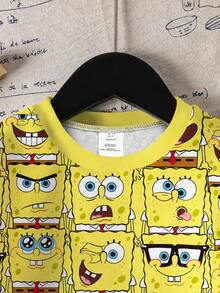 SpongeBob SquarePants | SHEIN Sweat-shirt décontracté à col rond avec motif graphique de dessin animé pour jeune garçon