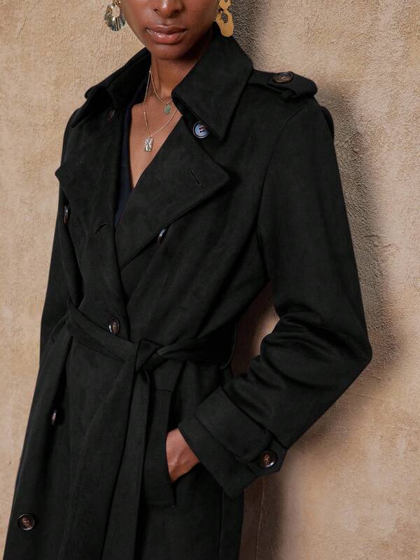 Lumalex Abrigo de trinchera de doble botonadura de unicolor de moda de otoño