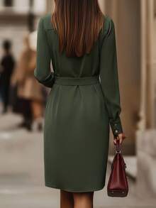 EMERY ROSE Women's Belted Shirt Dress Fall Cloth For Women - Army Green - View 2