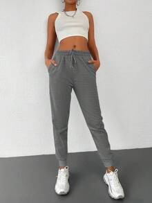 EURMUSE Drawstring Waist Slant Pocket Joggers - Grey - View 4