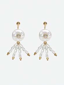 Opalesca Women Earring Sets,Outfits,Old Money,Wedding/Bridal Accessories,Fairycore/Fairy,Pearl,Metallic/Texture,Fall/Autumn/Winter,Elegant,For Mom/Women/Girl/Mother,Premium,Vintage,Layered - Yellow Gold - View 2