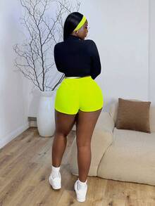 Gameset SHEIN Sport Solid Color Sport Shorts With Pockets And ZipperWomen Sweat Short, Gym Short, Biker Short