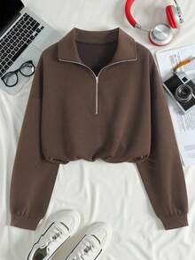 INAWLY بلوزة نسائية كبيرة الحجم بأكمام طويلة منسدلة وسحاب نصفي بطراز أمريكي قديم