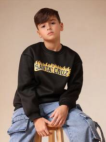 SUMWON Santa Cruz Flame Logo Crew Neck Long Sleeve Sweatshirt Casual Pullover - Black - View 6