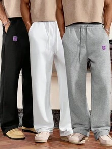 Manfinity VCAY 3 件装男士休闲运动裤，松紧腰带口袋，黑色/白色/灰色 - 彩色 - 查看 12