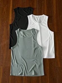 SWAVVY 男士纯色圆领罗纹休闲背心，夏季