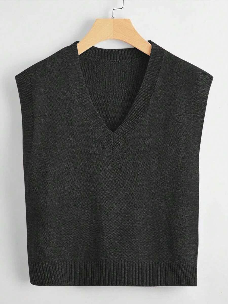 Franclia Women's Solid Color V-Neck Casual Knitted Vest, Autumn/Winter