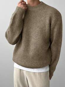 DAZY 男士纯绿色圆领毛衣，秋季款 - 綠色 - 查看 4