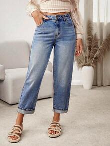 EMERY ROSE 女式褪色休闲牛仔裤 - 藍色 - 查看 3