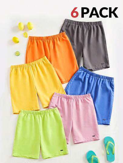 Manfinity VCAY 5pcs Men's Woven Fashionable Casual Loose Elastic Waistband Solid Color Shorts, Multi Pack For Daily Wear.Green,Grey.Yellow,Orange,Pink,Navy Blue .Men Shorts