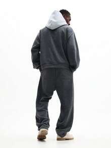 SUMWON Setelan Hoodie Pria dengan Detail Tudung Kontras dan Saku Tengah - Grey - View 2