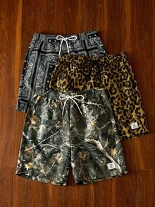 Manfinity VCAY Men's Woven Casual Loose Elastic Waist Straight Leg Shorts, Couple Things - Multicolor - View 6