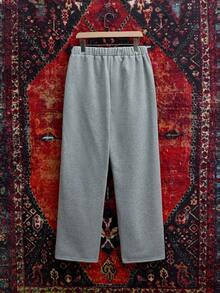 SWAVVY Men's Half-Zip Letter Embroidery Stand Collar Long Sleeve Pullover Sweatshirt And Sweatpants Set - Light Grey - View 4