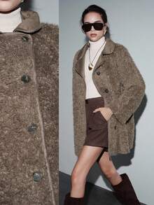 SHEIN Luminelle Chaqueta casual de mujer con cuello de solapa, manga larga y botones frontales - Marrón Mocha - Ver 1