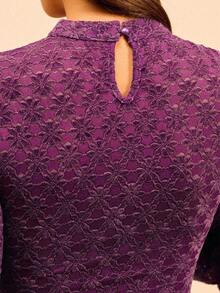 lacRébo Raspberry Flared Sleeve Top With High Neckline And Red Bow Accent Fall Women Clothes Autumn Outfits Brown Pants For Women Cowgirl Pants 70s Fashion - Purple - View 7