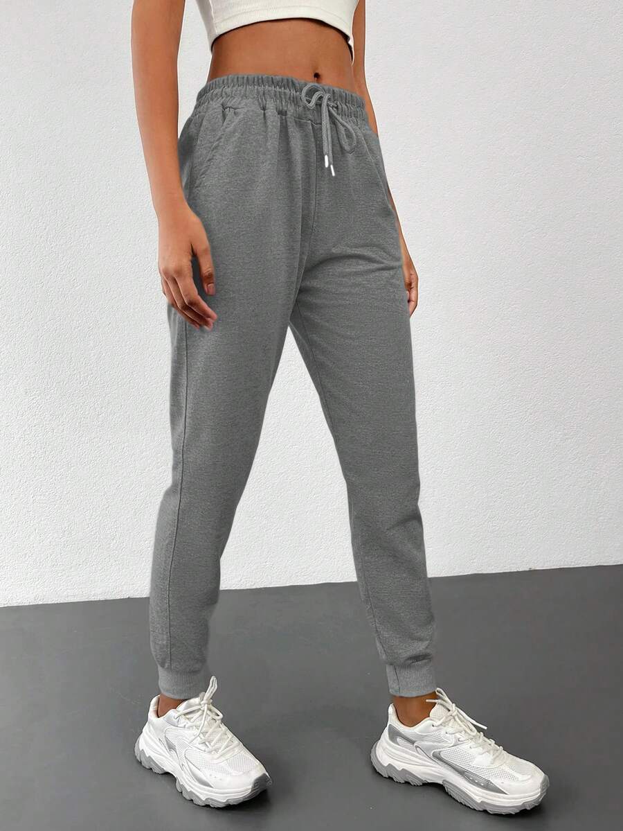 EURMUSE Drawstring Waist Slant Pocket Joggers - Grey - View 1