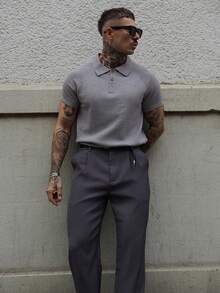 Artur Kramer 男士纯色百褶直筒正装西装裤 - 淺灰色 - 查看 4