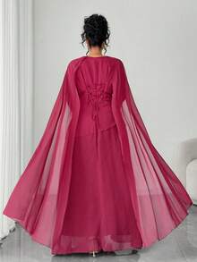 SHEIN Tall CURVE Vestido elegante de estilo vintage francés con estilo chic del Medio Oriente para mujer de talla grande, con cintura ajustable, mangas acampanadas y hombros drapeados, adecuado para fiestas, ropa de mujer de otoño/invierno, fiesta de club, elegante, vestidos formales de mujer, vestido de noche - Burdeos - Ver 1