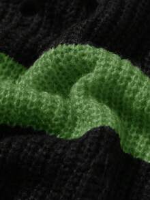 Manfinity EMRG Áo len nam dài tay, phối màu sọc, kiểu dáng thường ngày, phong cách rách rưới, thích hợp cho mùa thu/đông. - màu xanh lá - Xem 4