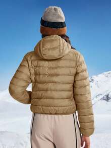 In My Nature 女士休闲字母图案拉链连帽户外羽绒服，秋冬款 - 卡其色 - 查看 6