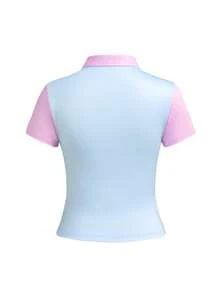 Shutterstock Y2Kool Multicolor Blue & Pink Contrast Deer Meadow Nature Christmas Y2K Casual Street Chic Women Polo Neck Fitted Cropped Short Sleeve T-Shirt, Suitable For Autumn/Winter Parties, Holidays, Christmas, Daily Wear - Multicolor - View 6