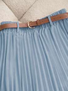 Franclia Áo sơ mi dài tay trơn màu đa năng, dễ mặc khi đi làm, kết hợp với chân váy chữ A, chân váy xếp ly, chân váy dài, kèm thắt lưng, Xuân/Thu, Bộ vest nữ màu kaki, Bộ đồ 2 món cho nữ, Váy nữ, Trang phục thu/xuân, Trang phục thường ngày cho nữ, Đồng phục giáo viên nữ - Màu xanh lam - Xem 3