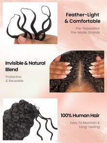 Water Wave Feather Crochet Human Hair 1 Pack Pre-Separated Feather Human Hair For Knotless Boho Braids Natural Black Color