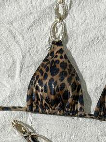 Swim SXY 2件套女士性感豹纹随机图案挂脖系带比基尼套装，夏季 - 彩色 - 查看 4