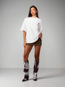 Missguided x Playboy Áo thun tay ngắn họa tiết bò sữa in hình trang trại cỡ lớn - trắng - Xem 3