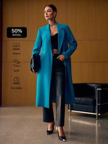 MOTF PREMIUM WOOL PEAK COLLAR BELTED OVERCOAT, FALL WINTER - Blue - View 1