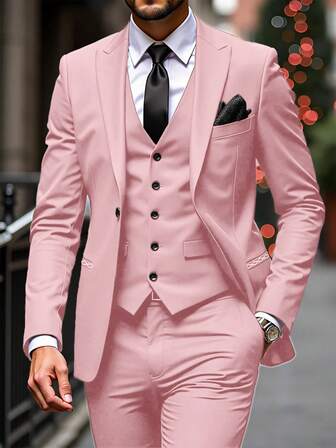 Manfinity Mode 纯色西装套装夹克和裤子，简约时尚休闲日常穿着