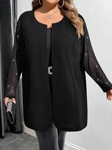 SHEIN CURVE+ Damska elegancka, swobodna marynarka w czarnym kolorze, idealna na wesele, jako strój dla nauczyciela, dojazd do pracy, na co dzień - Czarne - Zobacz 4
