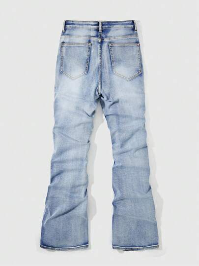 Street Life Jeans décontractés polyvalents à évasé et délavé pour hommes