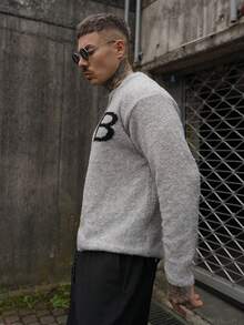 Artur Kramer Oversized Casual Couple Loose Knit Pullover Sweater With English Text, Minimalist Design, Warm For Autumn/Winter, Unisex