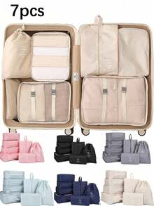 9pcs/7pcs/1pc Travel Organizer Set, Packing Cubes, Clothes Storage Bags, Toiletry Bag, Makeup Bag, Data Cable Organizer, Shoe Bag, Underwear Pouch, Garment Organizer, Suitable For Shirts, Lingerie, Clothing, Cosmetics, Lipsticks, Eyeshadow, Foundation, Brushes And Toiletries Like Toothbrush, Toothpaste, Facial Cleanser, Toner, Lotion, Cream, For Travel, Hospitalization, Packing Luggage, Dorm, School, Vacation - Multicolor - View 7