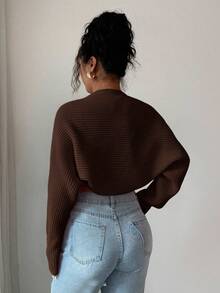 Rafferiza 休闲纯色短款开衫，秋季 - 咖啡棕 - 查看 2