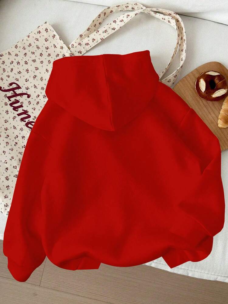 SHEIN Happikins Christmas Tree Print Casual Loose Fit Cozy Thick Soft Sweatshirt For Young Girls, Suitable For Autumn/Winter, New Year, Street Style, Home Wear - Burgundy - View 2