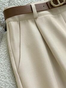 GlowEve 女士通勤优雅条纹长袖T恤和长裤两件套，带口袋和腰带 - 藏蓝色 - 查看 3